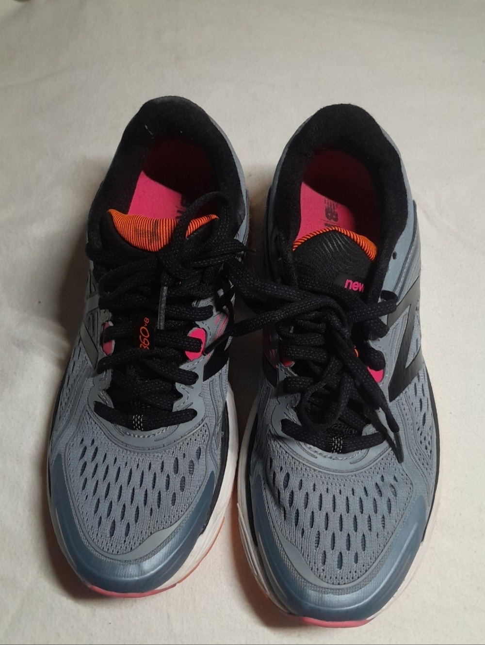 New Balance Gray Athletic Shoes with Pink & Orange Accents
